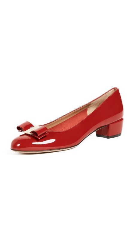 FERRAGAMO Vara Low Heel Pumps Rosso