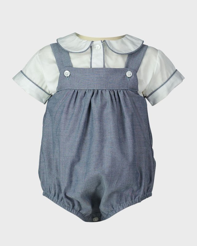 Boy's Chambray Piped Shirt and Bubble Romper Set, Size 3M-24