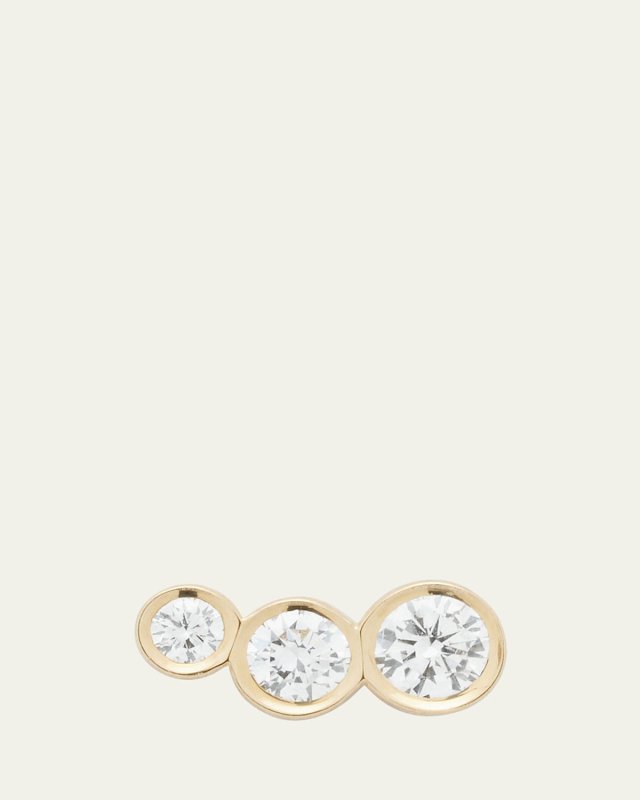 Croissant 18K Yellow Gold 3-Diamond Earring, Single, Right