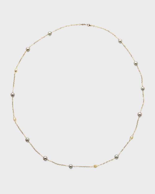 18K Yellow Gold 9mm Gray Tahitian 11-Pearl Necklace, 36"L