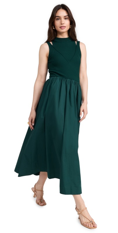 En Saison Sigrid Mixed Media Maxi Dress Forest Green