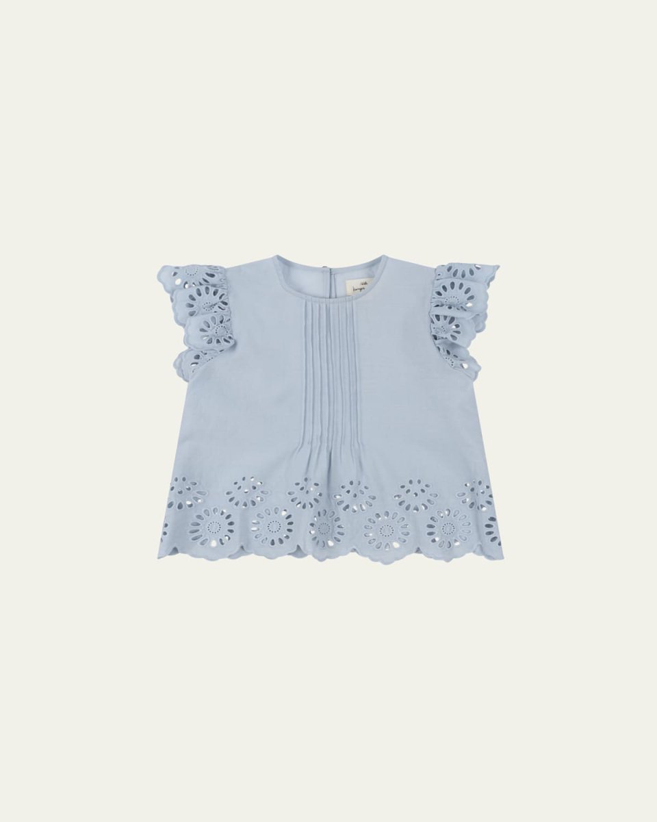 Girl's Posey Embroidered Organic Cotton Frill Top, Size 18M-6