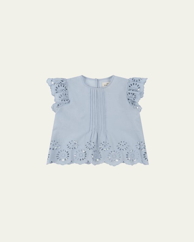 Girl's Posey Embroidered Organic Cotton Frill Top, Size 18M-6