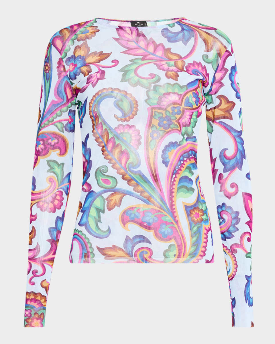 Garden Paisley Mesh Long-Sleeve Top