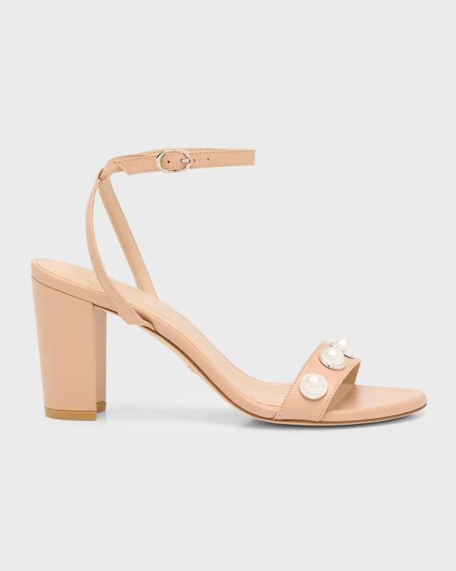 Nearlybare Leather Pearly Ankle-Strap Sandals