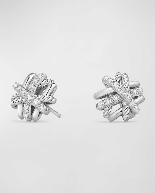 Crossover Sterling Silver Earrings with Diamonds