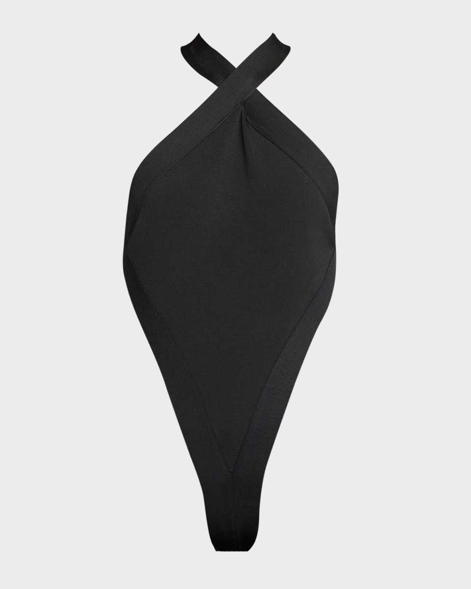 Crossover Open-Back Halter Bodysuit