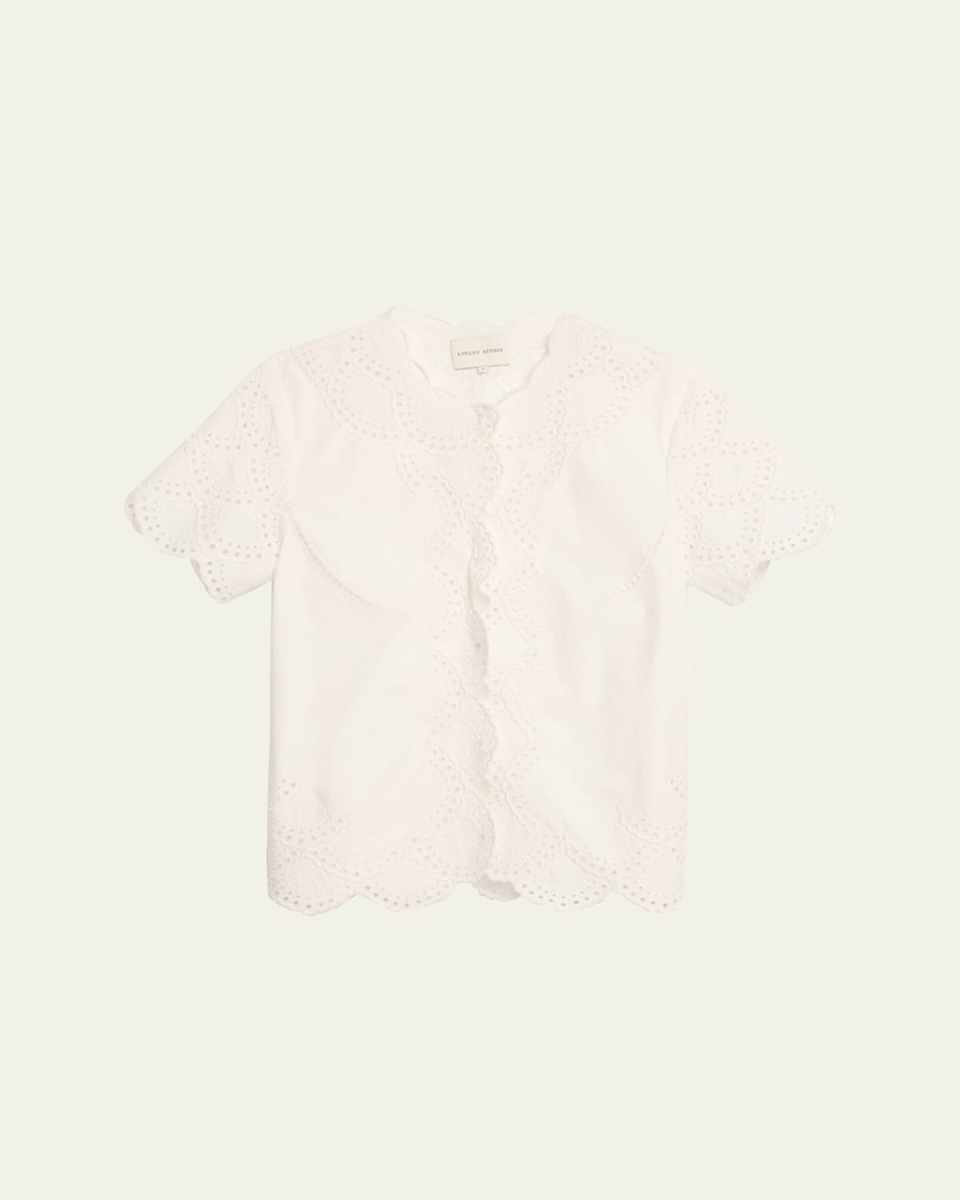 Eyelet Embroidered Top with Scallop Trim