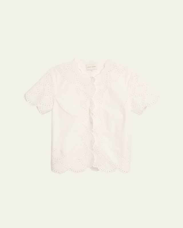 Eyelet Embroidered Top with Scallop Trim