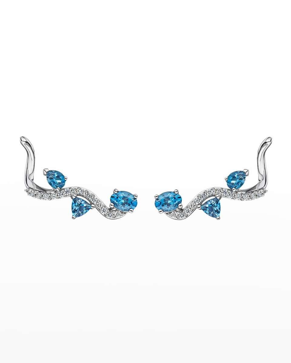 18K Mirage White Gold Earrings with VS-GH Diamonds and Blue Topaz