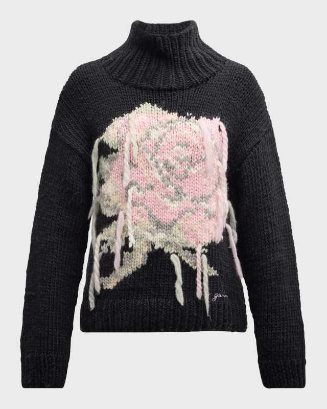 Graphic Wool Hand-Knit Turtleneck Sweater