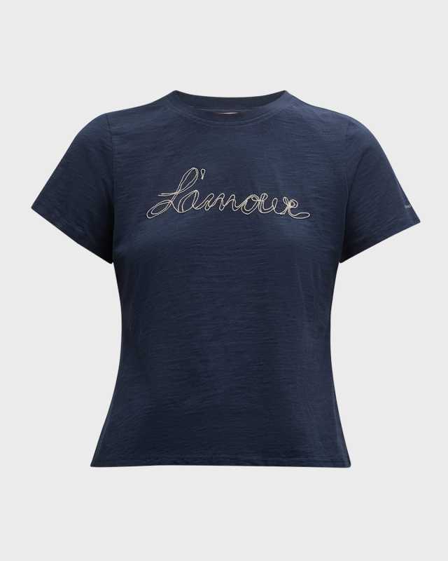L'amour Silver Chain Embroidered Shrunken T-Shirt