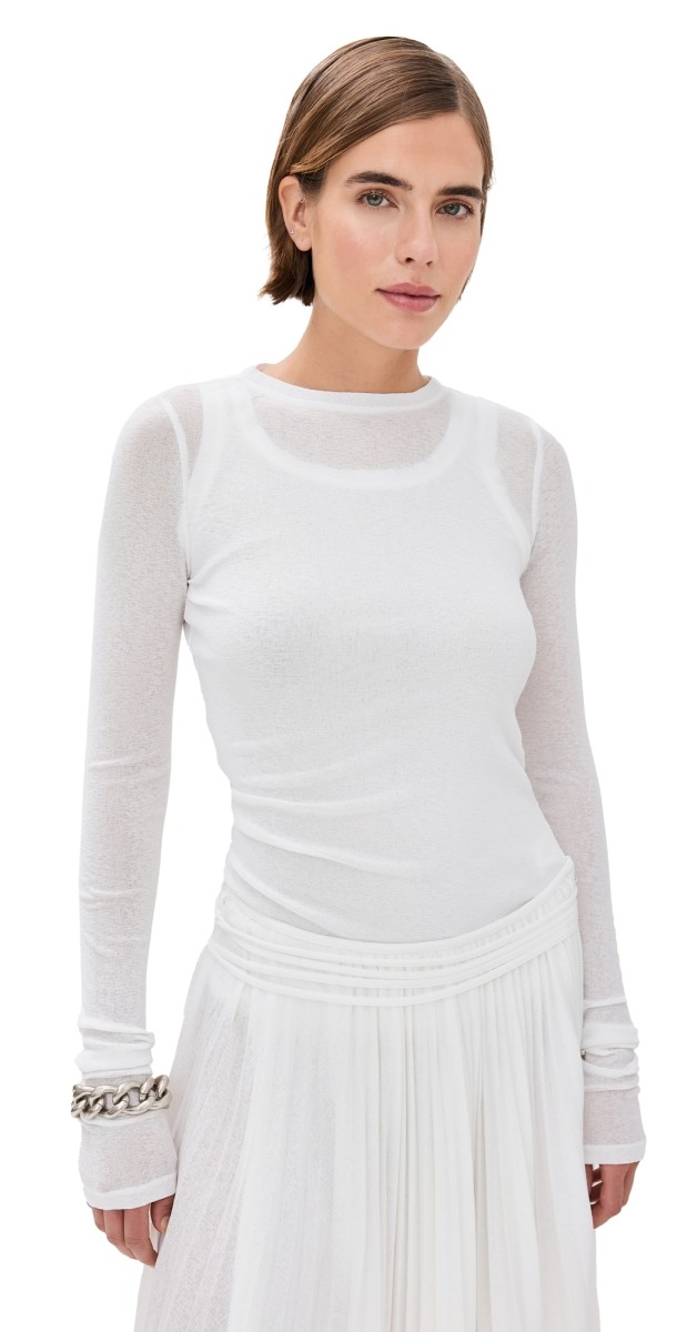 Proenza Schouler Roger Top in Gauzy Jersey White