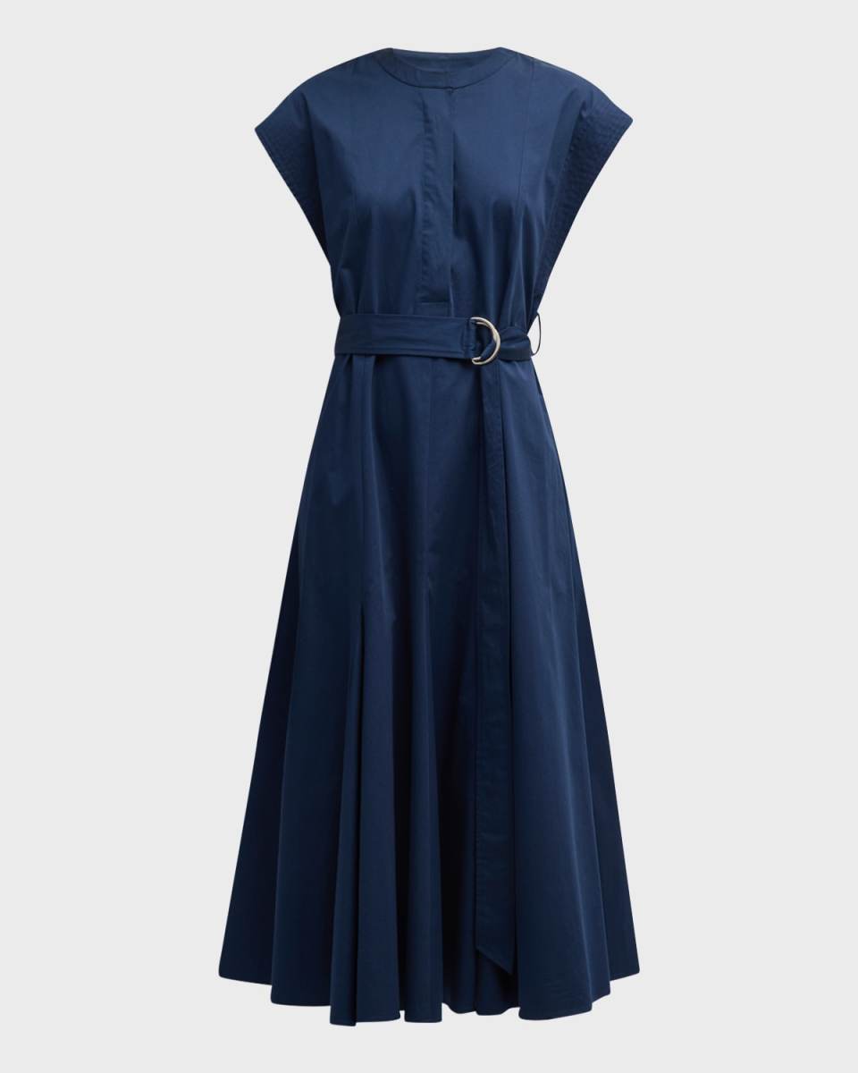 Varick Belted Cap-Sleeve Sateen Midi Dress