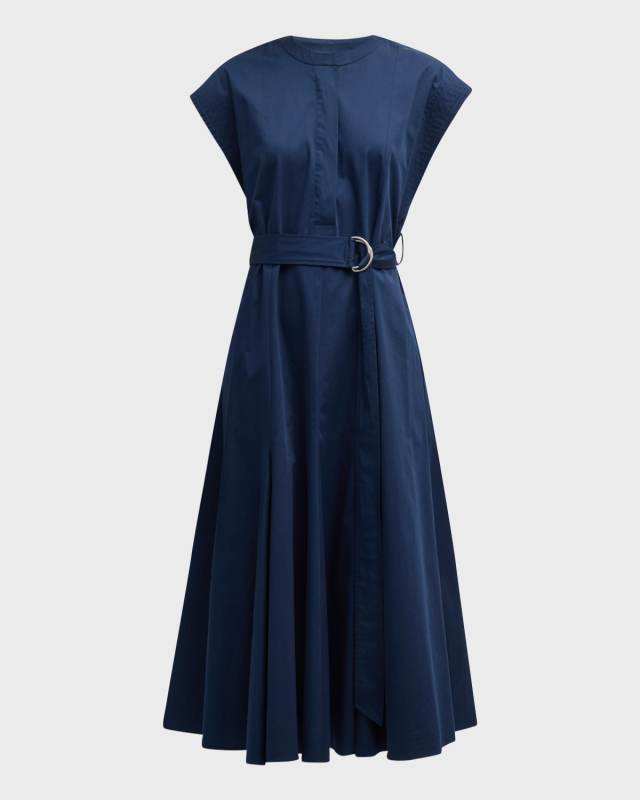 Varick Belted Cap-Sleeve Sateen Midi Dress