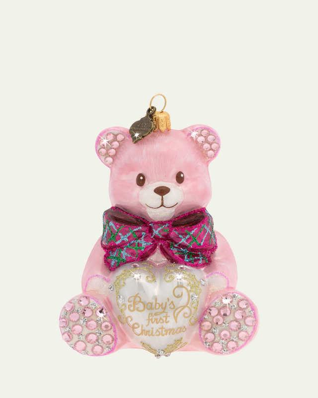 Baby's First Christmas Pink Teddy Glass Christmas Ornament