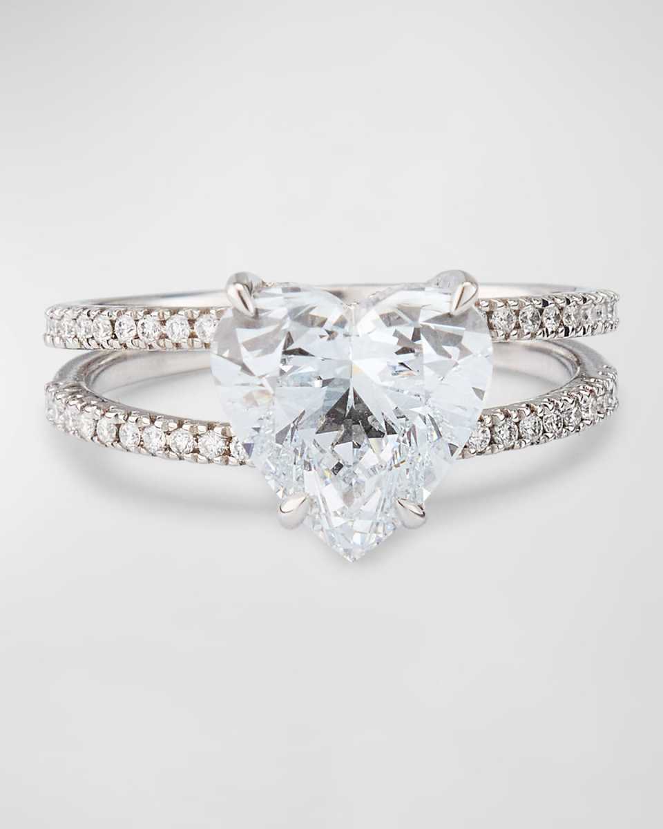 Lab Grown Diamond 18K White Gold Heart Ring, 3.31 tcw, Size 6