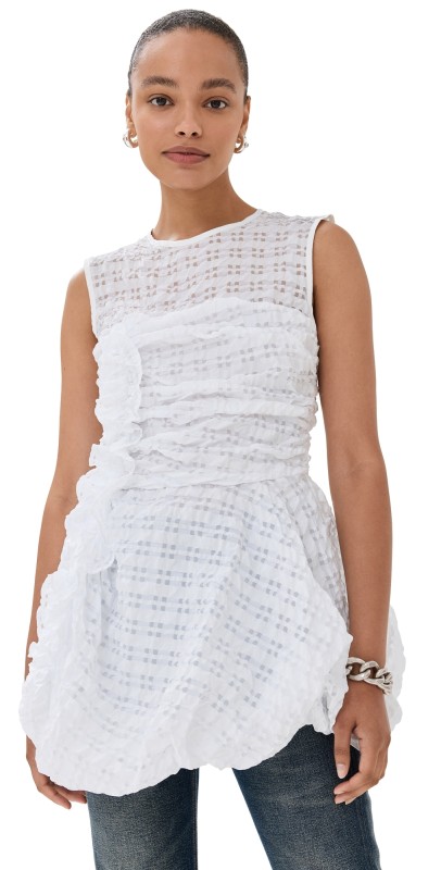 Cecilie Bahnsen Check Seersucker Gianna Top White