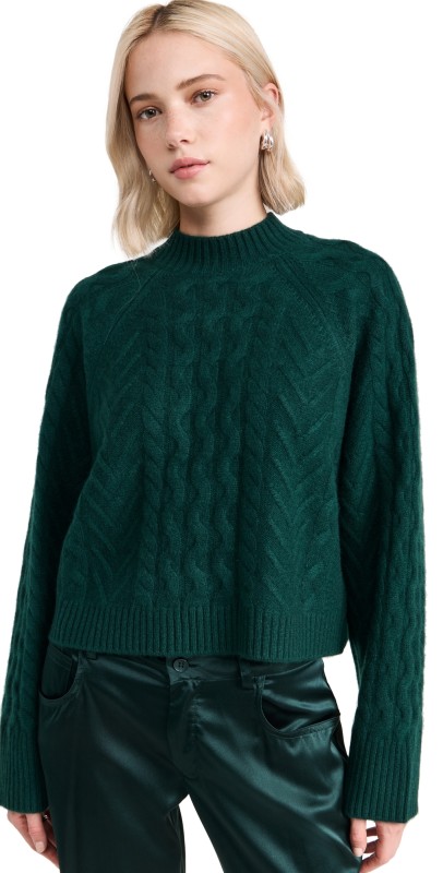 Sablyn Cable Knit Cashmere Sweater Deep Forest