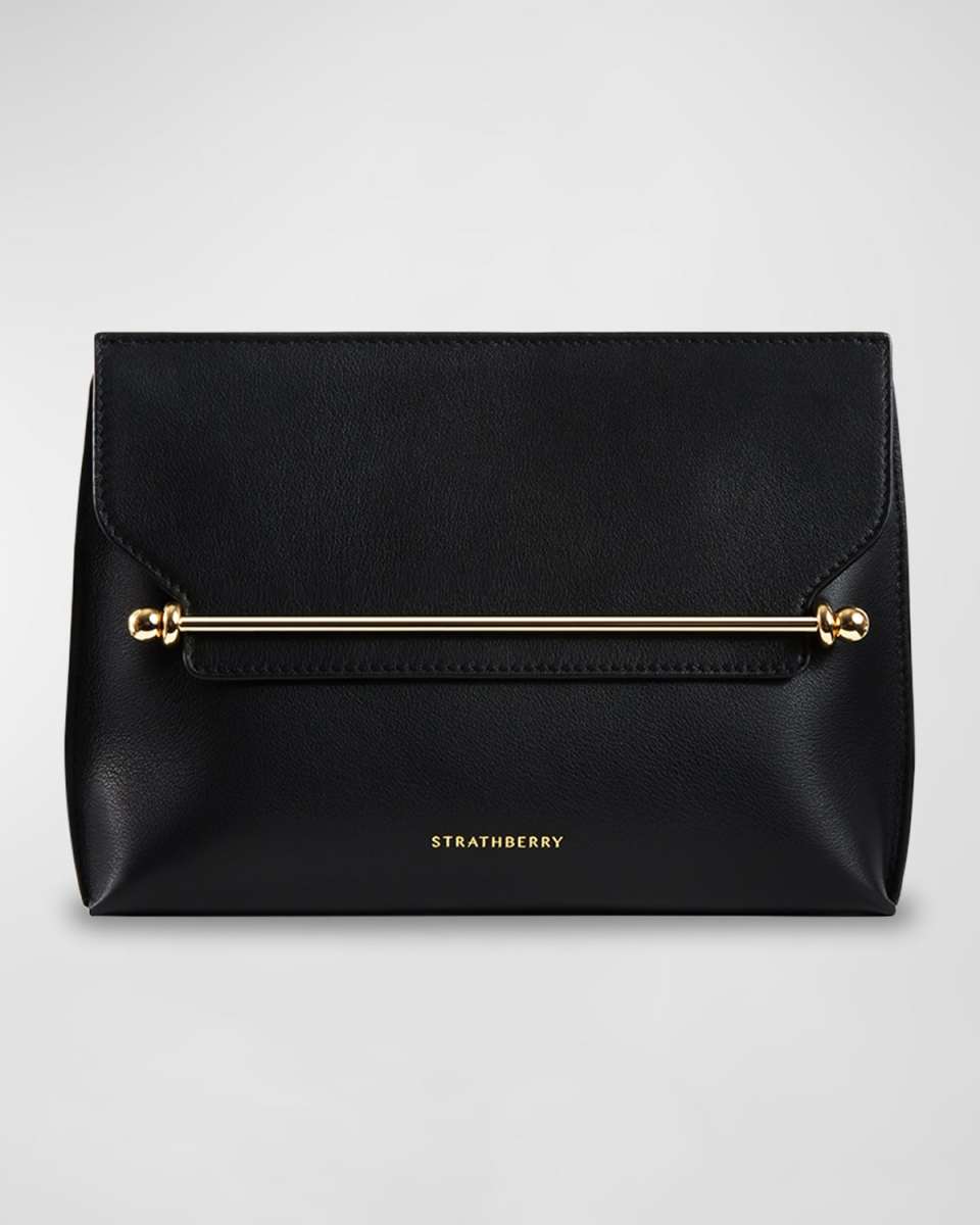 Stylist Metal Bar Leather Clutch Bag