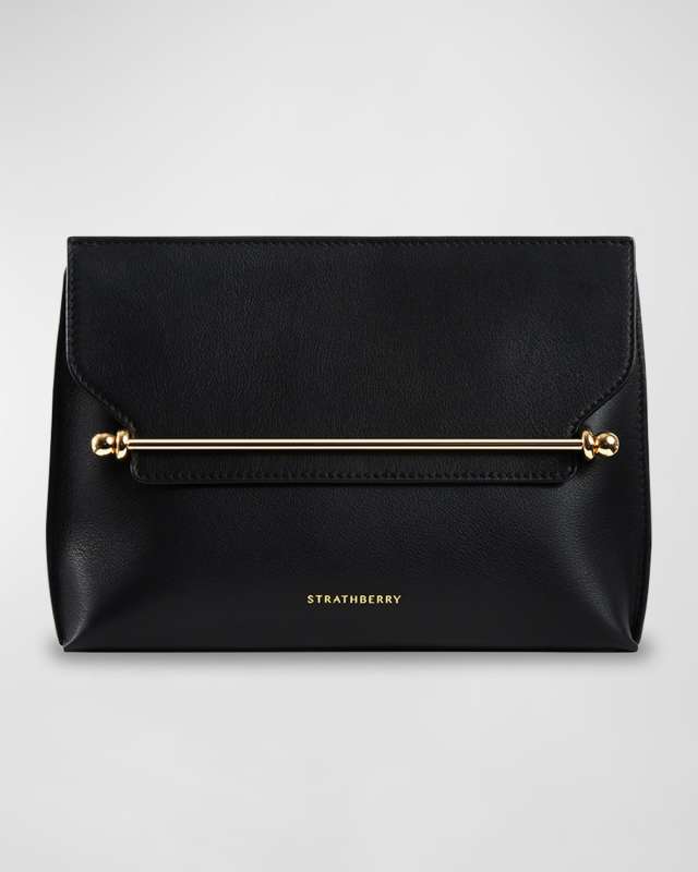 Stylist Metal Bar Leather Clutch Bag