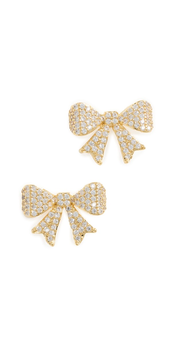 By Adina Eden Mini Pave Bow Tie Stud Earrings Gold