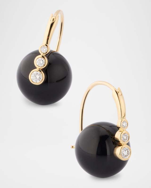 14K Yellow Gold Graduated Bezel Diamond and Onyx Earrings