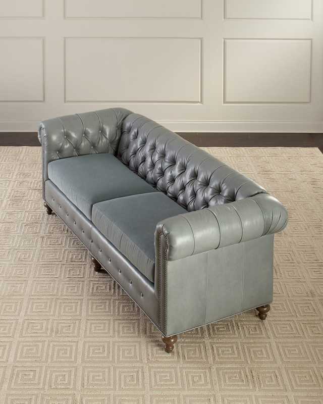 Sabine Leather Chesterfield Sofa, 93"