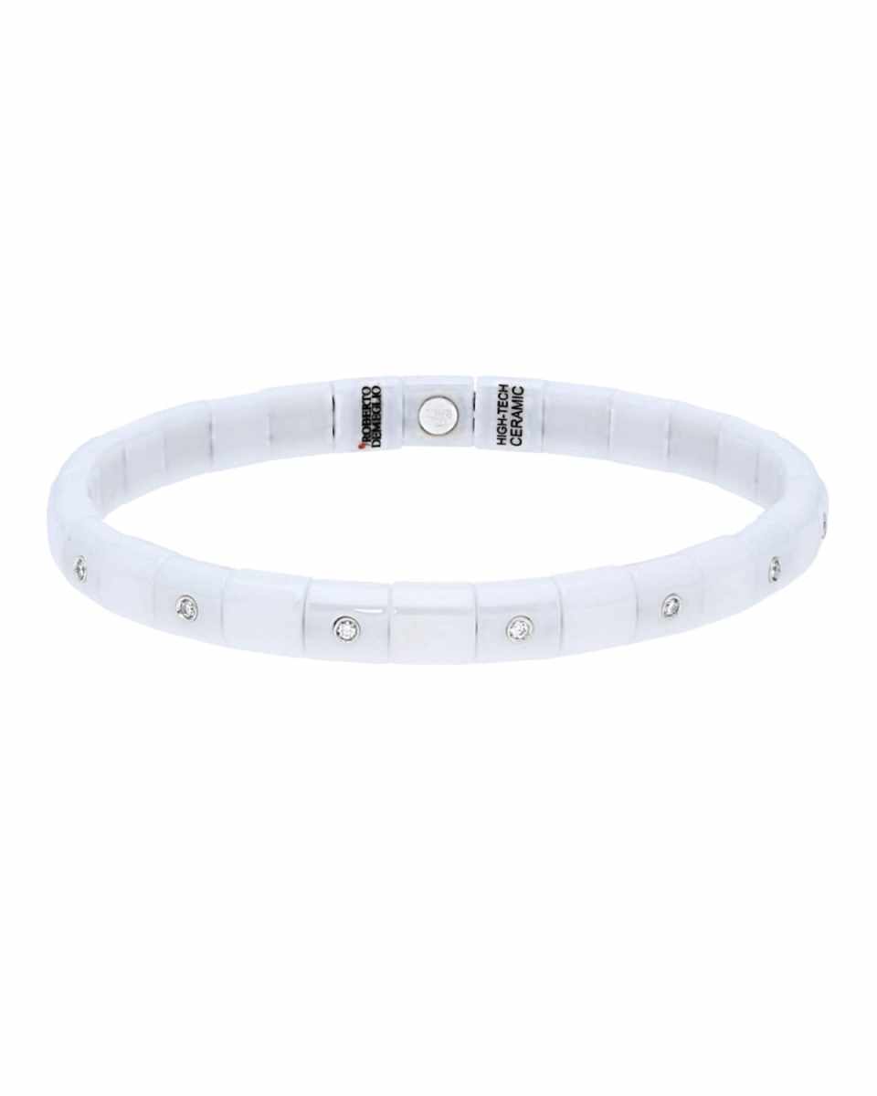 PURA 18k White Gold White Ceramic Diamond Stretch Bracelet