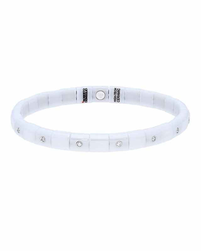 PURA 18k White Gold White Ceramic Diamond Stretch Bracelet