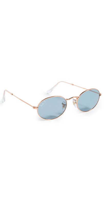 Ray-Ban 0RB3547 Oval Sunglassses Rose Gold Blue Polar