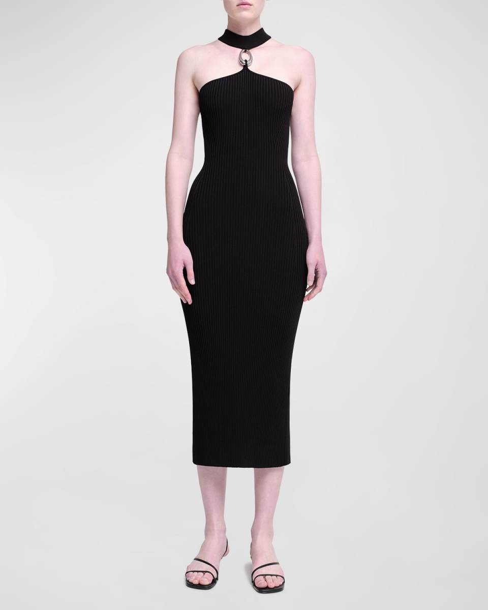 Arya Strappy Halter Ribbed Midi Dress