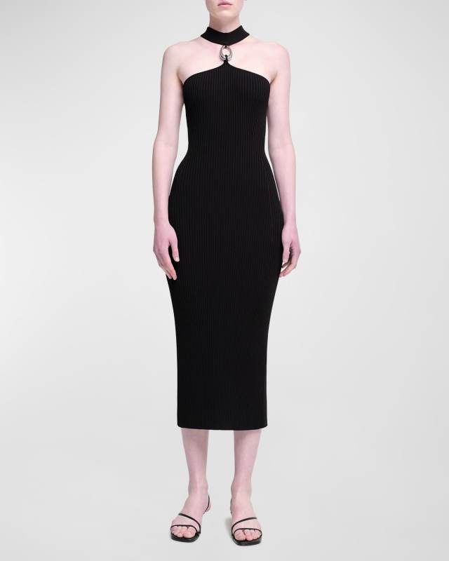 Arya Strappy Halter Ribbed Midi Dress