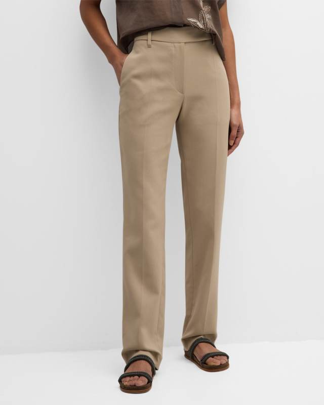 Cotton Crepe Double Twill Straight-Leg Pants