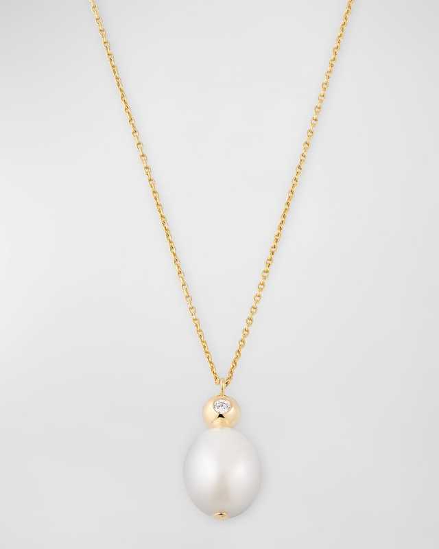 Oval Pearl with Diamond Dome Pendant Necklace