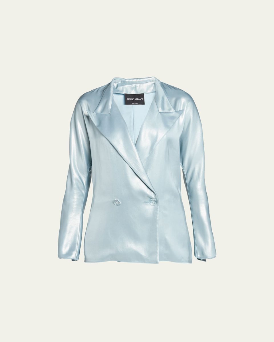 Laminated Satin Double-Breast Blazer