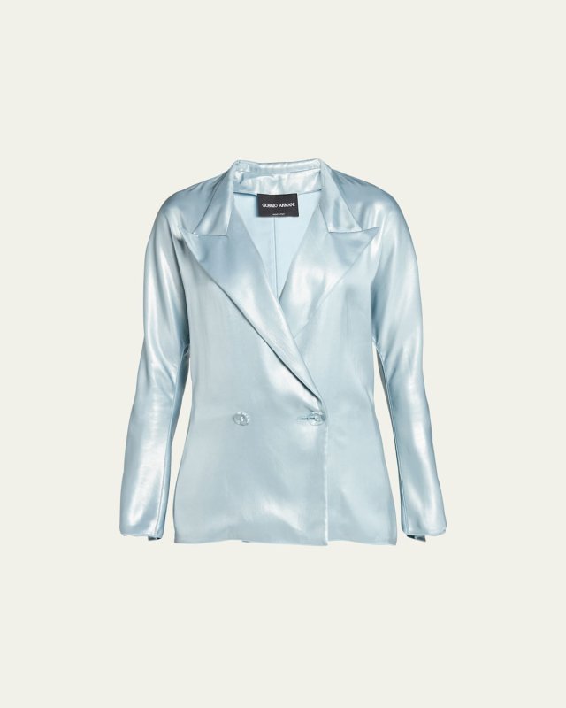 Laminated Satin Double-Breast Blazer