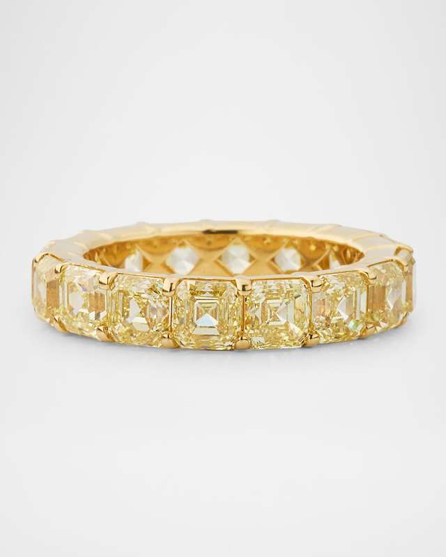 18K Yellow Gold Asscher Diamond Eternity Ring, Size