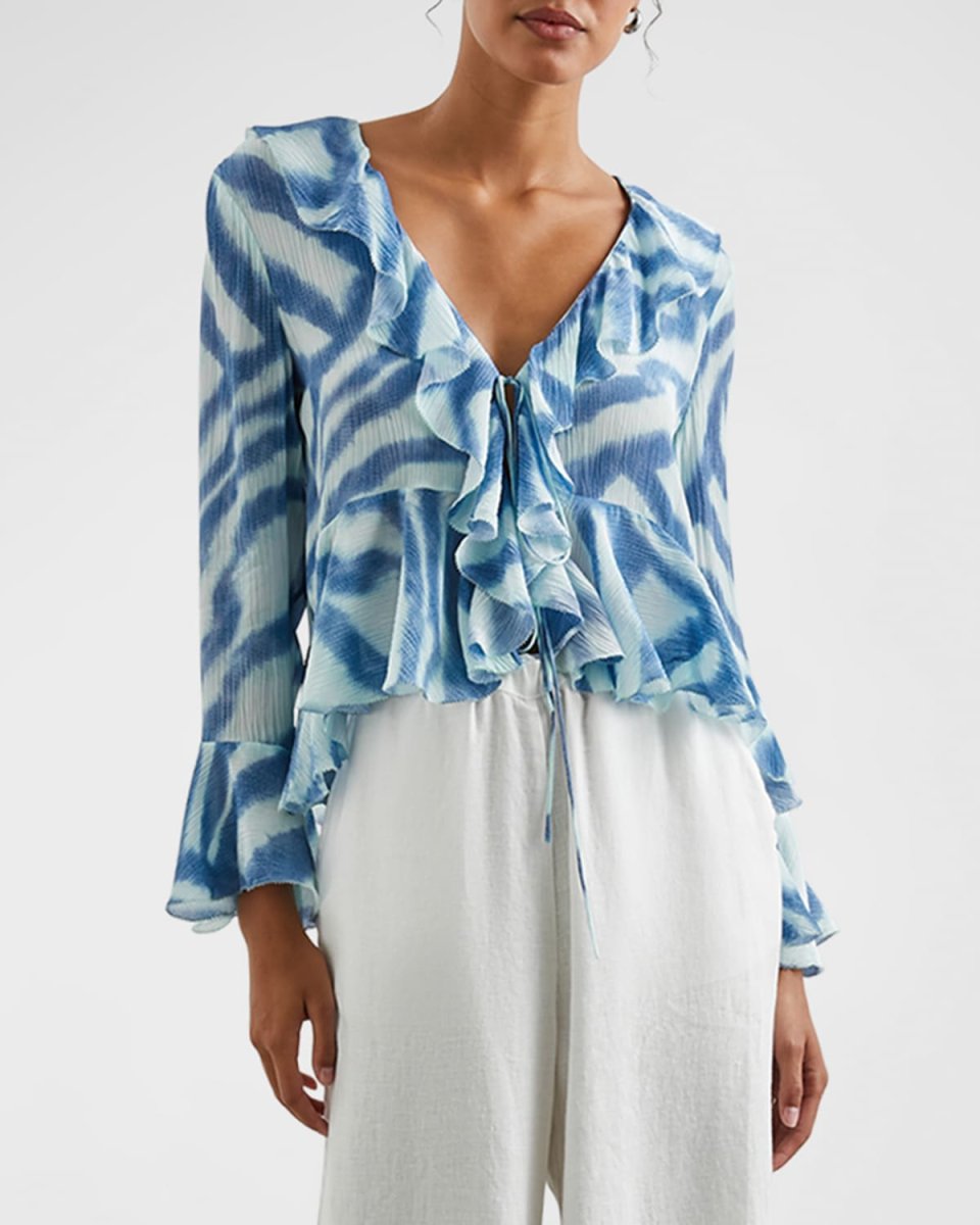 Nicoletta Watercolor Stripe Ruffle Blous