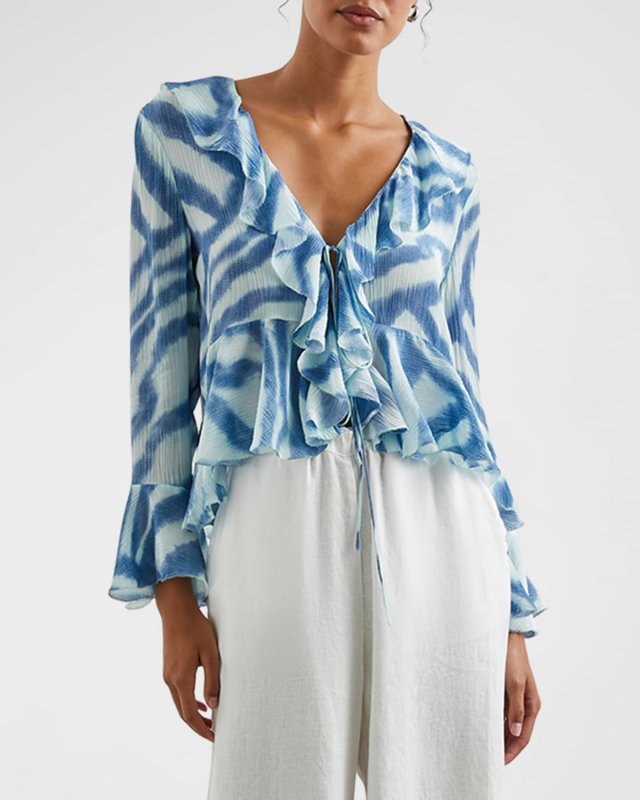 Nicoletta Watercolor Stripe Ruffle Blous