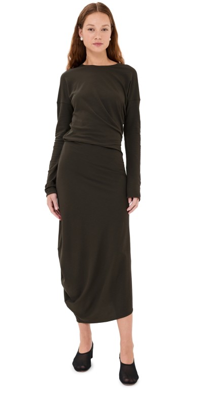 Lemaire Long Sleeve Twisted Dress Dark Espresso
