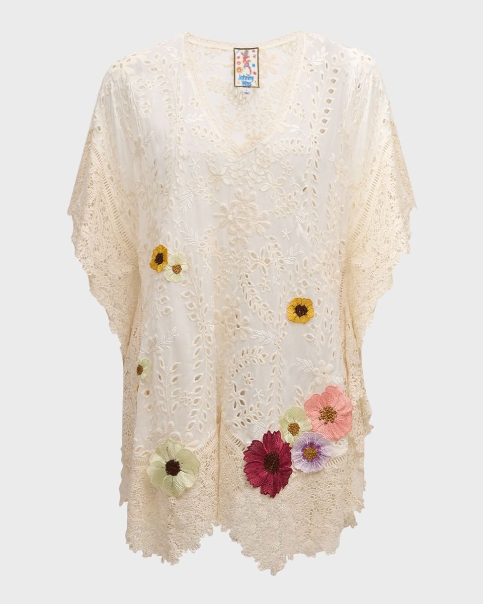 Ferney Eyelet Floral-Embroidered Poncho