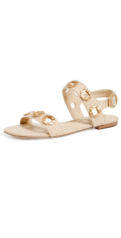 Larroudé Milan Flat Sandals Beige