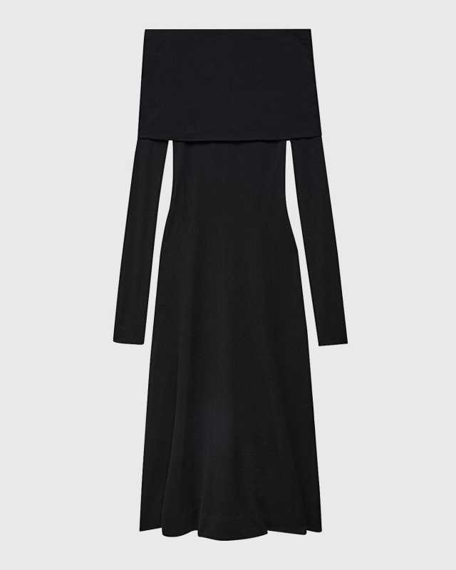 Long Shawl Off-Shoulder Wool Dress