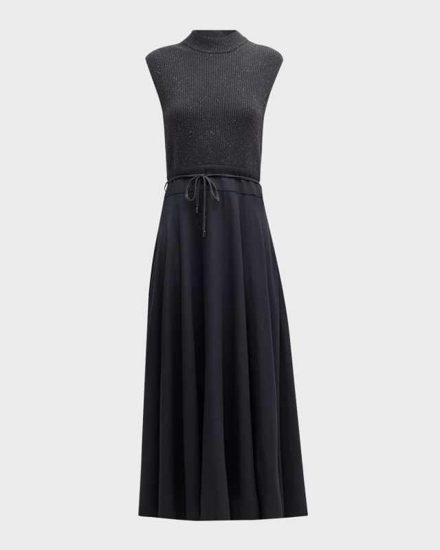 Sleeveless Mixed Media Midi Dress