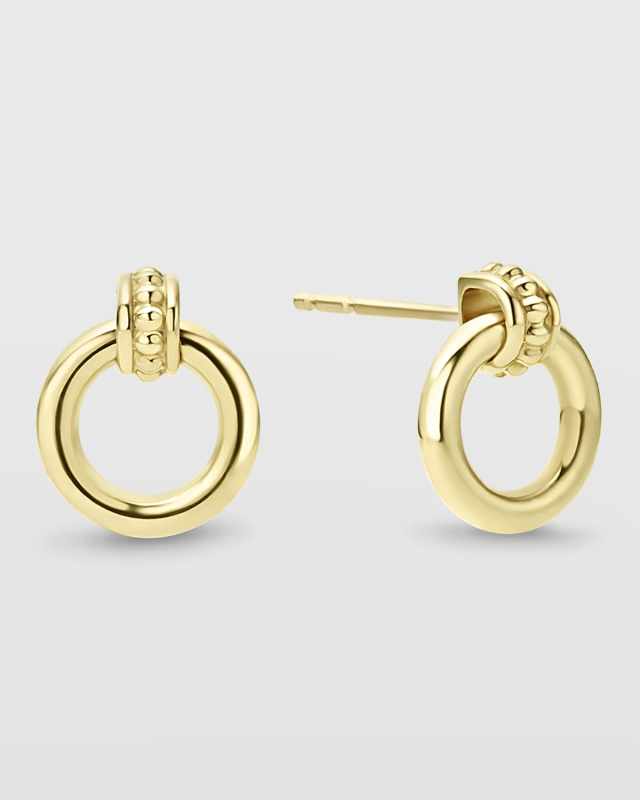 18K Caviar Gold 10mm Circle Drop Earrings