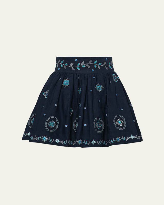 Nori Relicario Embroidered Linen Mini Skirt