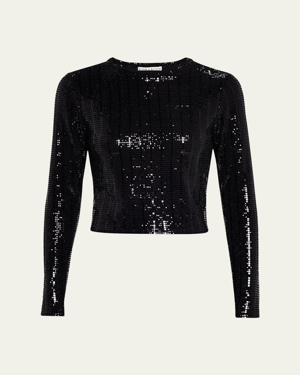 Delaina Sequined Long-Sleeve Crop Top