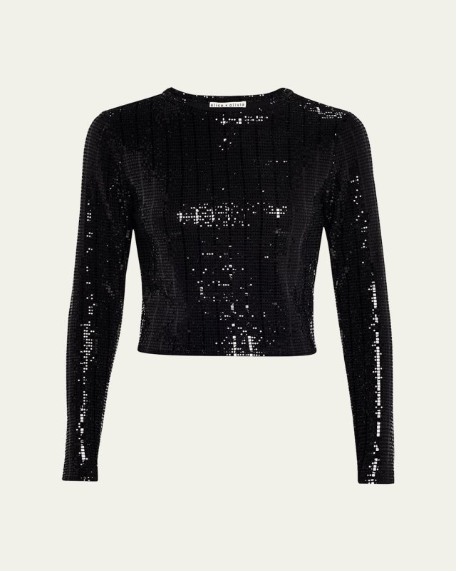 Delaina Sequined Long-Sleeve Crop Top