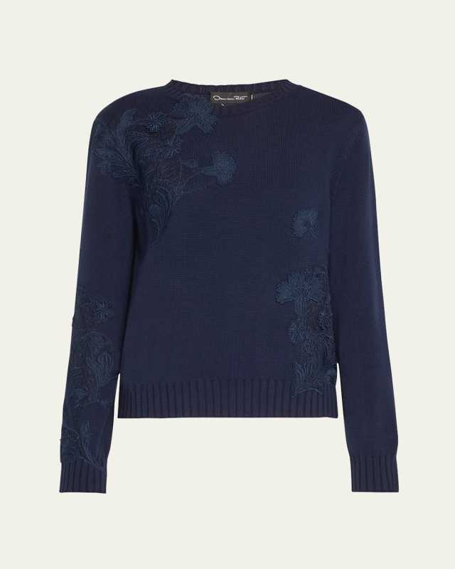 Floral Guipure Inset Crewneck Sweater